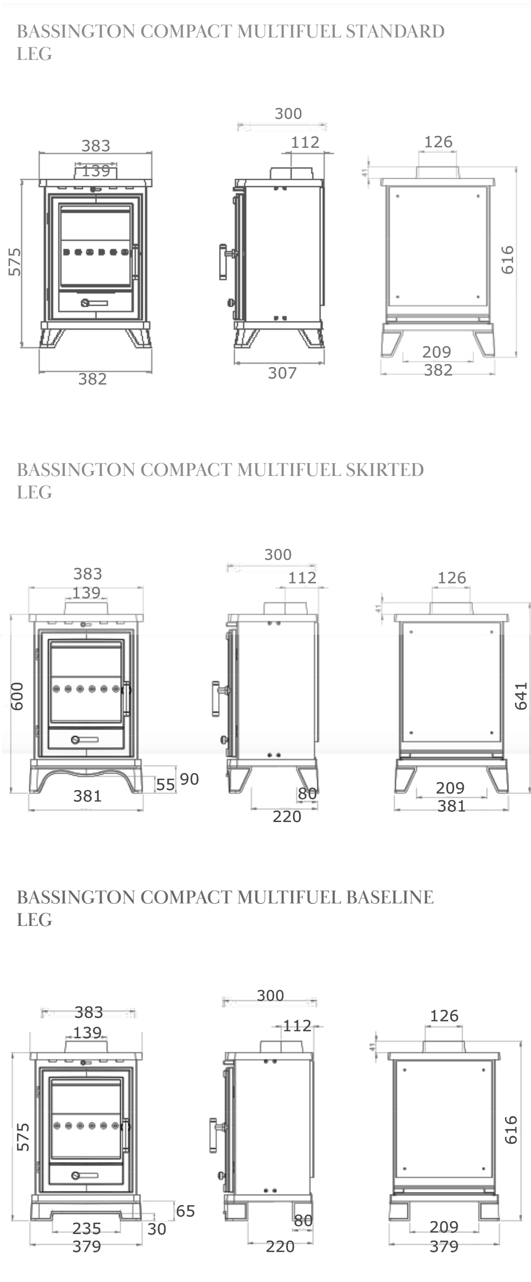 Penman Bassington Compact Multifuel Sizes